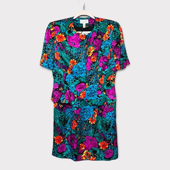 Adrianna Papell Dresses & Skirts - Adrianna Papell Skirt Set Size 12 Silk Floral Business Suit Vintage 80s 90s